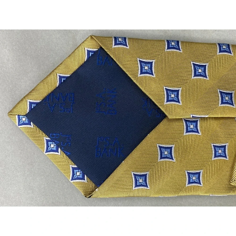 Jos. A. Bank Mens Tie Gold‎ Blue Geometric Silk Executive Collection XL 62x3.5